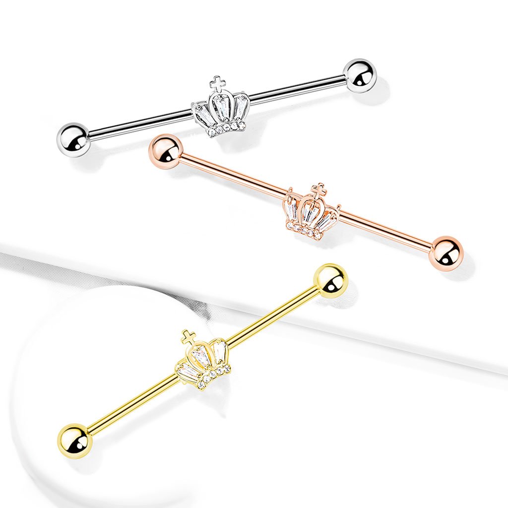 Cz Paved Crown 316l Surgical Steel Industrial Barbells